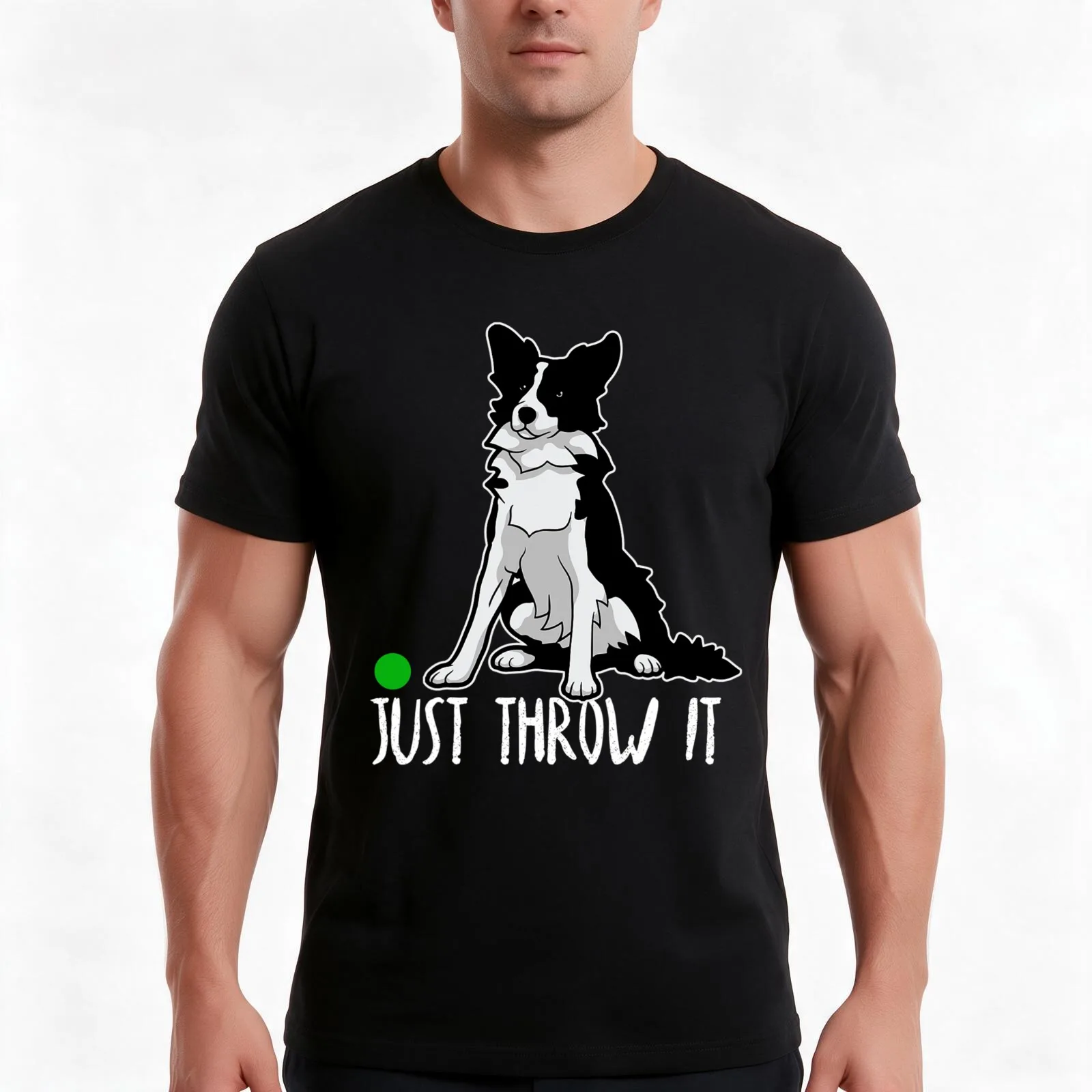 Just Throw it Funny Border Collie Dog Lover T-Shirt, Summer Casual Cotton Tee, Oversized Streetwear Tops, Vintage Graphic Print