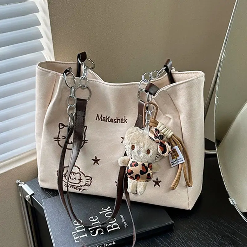 

New Casual Kitty Tote Bag Handbag Versatile Travel Storage Handbag Stylish Large-Capacity Student Tote Bag Commuter Shoulder Bag