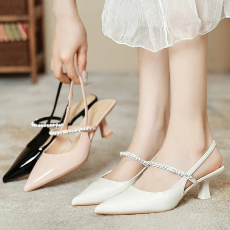 

New Summer Sexy Pointed-toe Slingback Sandals for Women Elegant Slip-on Dress High Heels Trendy Closed-toe Stiletto Casual Shoes