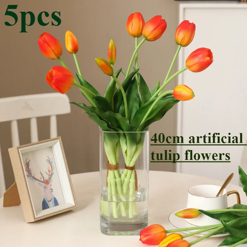 

5Pcs Tulip Simulation Flower High-grade Fake Flower Table Floral Decoration Living Room Shooting Props Simulation Flower Bouquet