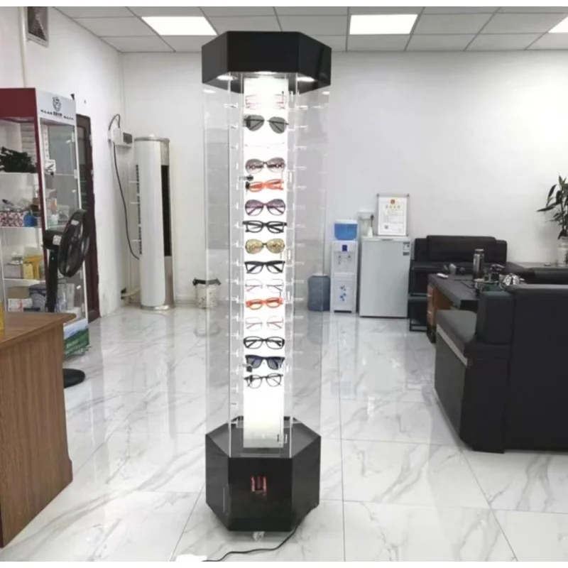 custom.Factory Custom Acrylic Rotating Display Showcase Sunglasses Eyeglasses Display Cabinet With LED Light