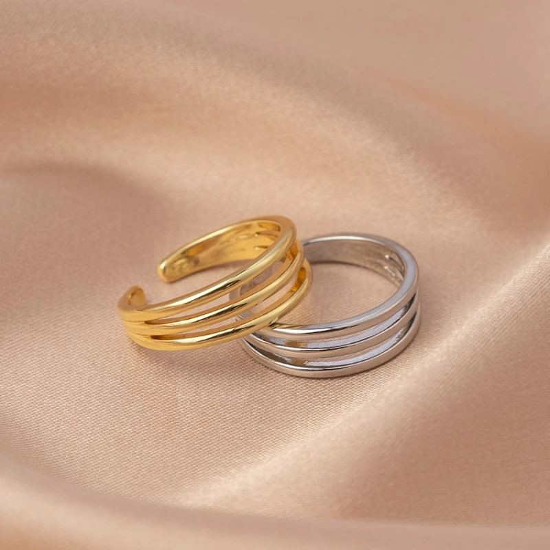 Minimalist Gold /silver Color Multi-layer Adjustable Open Ring for Women's Summer Beach Vacation Party Jewelry