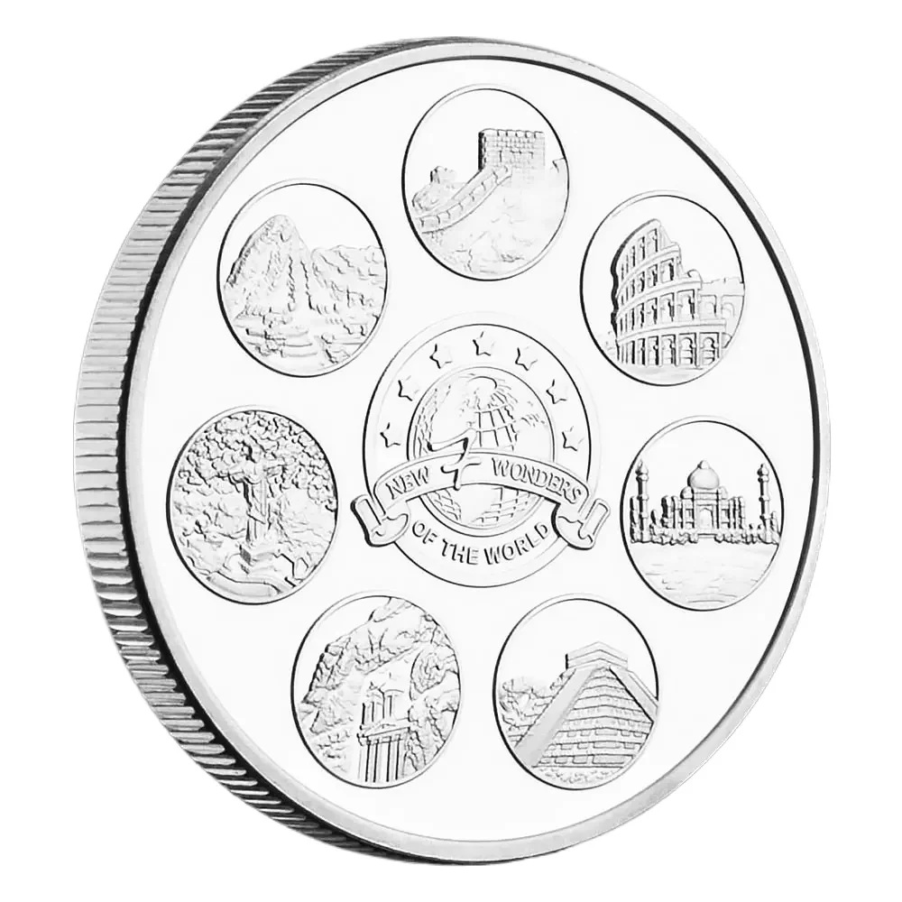 New Seven Wonders of The World Collectible Coin Collection Art Creative Gift  Silver Plated Souvenir Coins