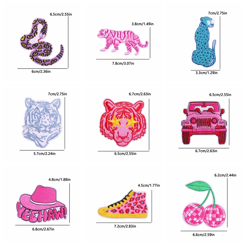 10PCS Hots Cartoon Pink Series Embroidered Patches DIY Leopard Snake Shoes Patch Iron On Patches For Clothing Backpack Sew Badge