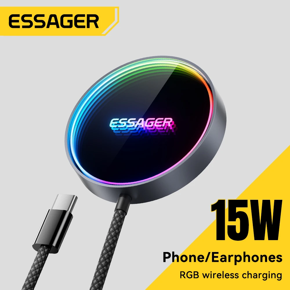ESSAGER 15W Magnetic Wireless Chargers Qi Qi2 Wireless Charger Fast Charging Pad for iPhone 17 16 15 14 Mini Phone Charger