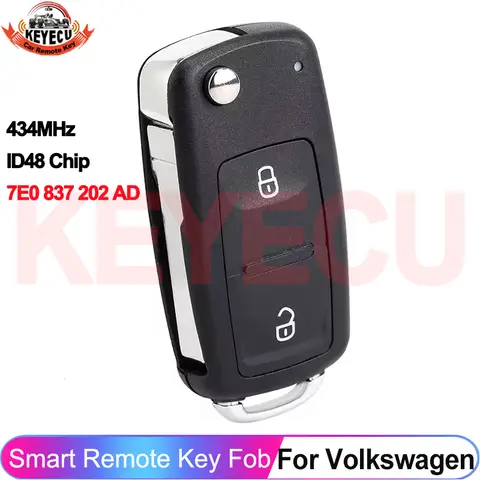 Chave Remota Automotiva KEYECU 7E0 837 202 AD para Volkswagen VW Amarok Transporter 2010-2016 com Chip ID48 434MHz