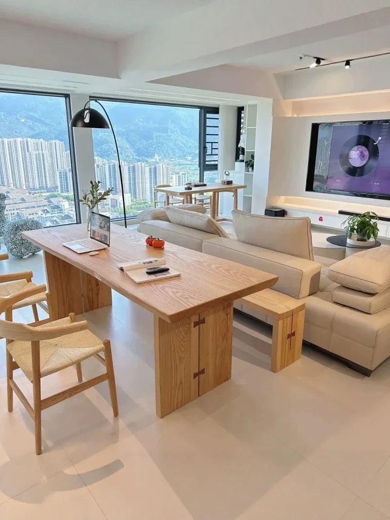 

Обеденный стол из массива дерева, большой прямоугольный стол из бревенчатой древесины для дома.