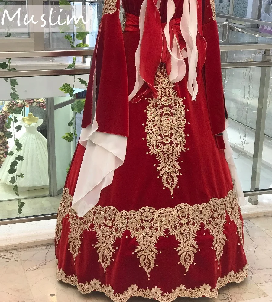 Traditional Red Turkish Wedding Dress Ottoman Style Caftan Moroocan Bride Dress Applique Lace Muslim Bridal Gown 2025 Customized