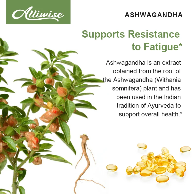 Alliwise Ashwagandha Aumenta Sua Energia e Desejo Suplemento de Testosterona para Saúde, Energia e Resistência, Massa Muscular