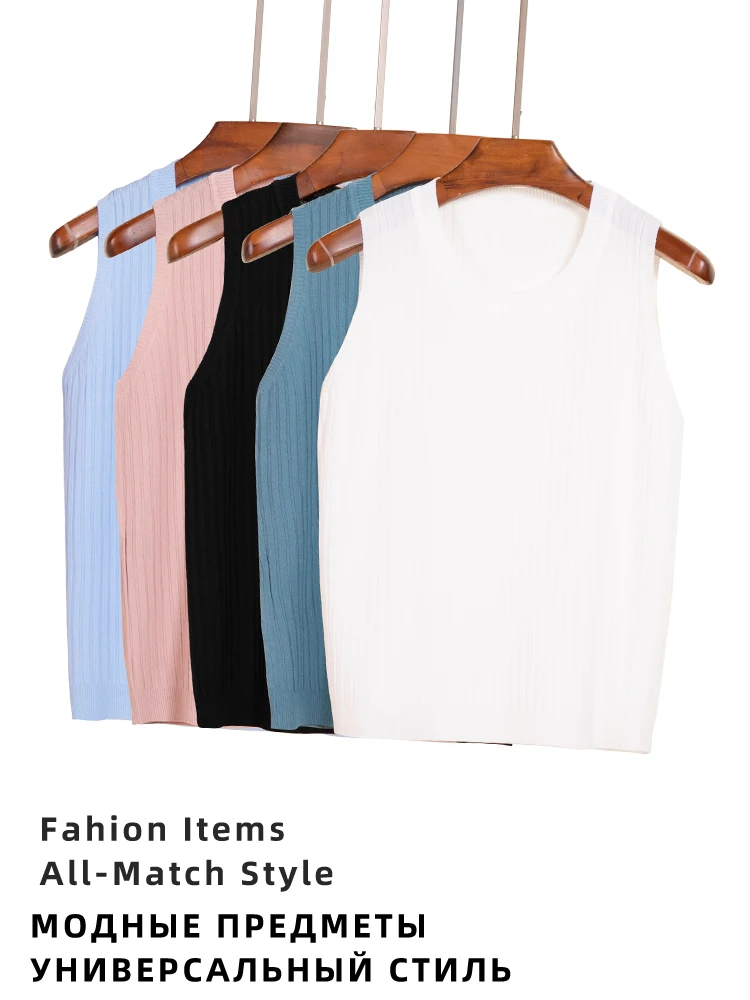 Knitted Women Tank Top Underwear Sexy Padded V Neck Backless Crop Tops Camisole Female Sleeveless Solid Intimate Lingerie Tops