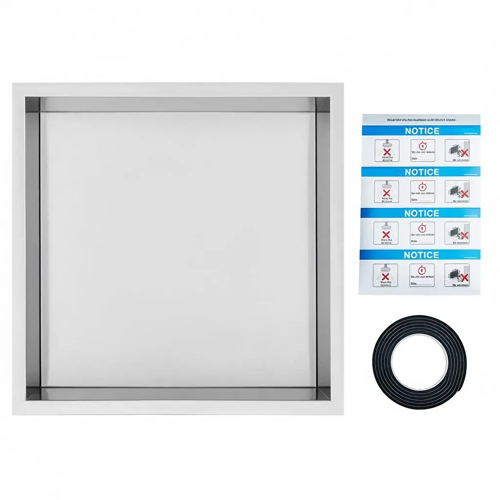 

13"x13" No Tile Shower Niche 304 Stainless Steel, Wall-Inserted Niche Recessed Double Shelves, Sealed Waterproof Rust-Resista