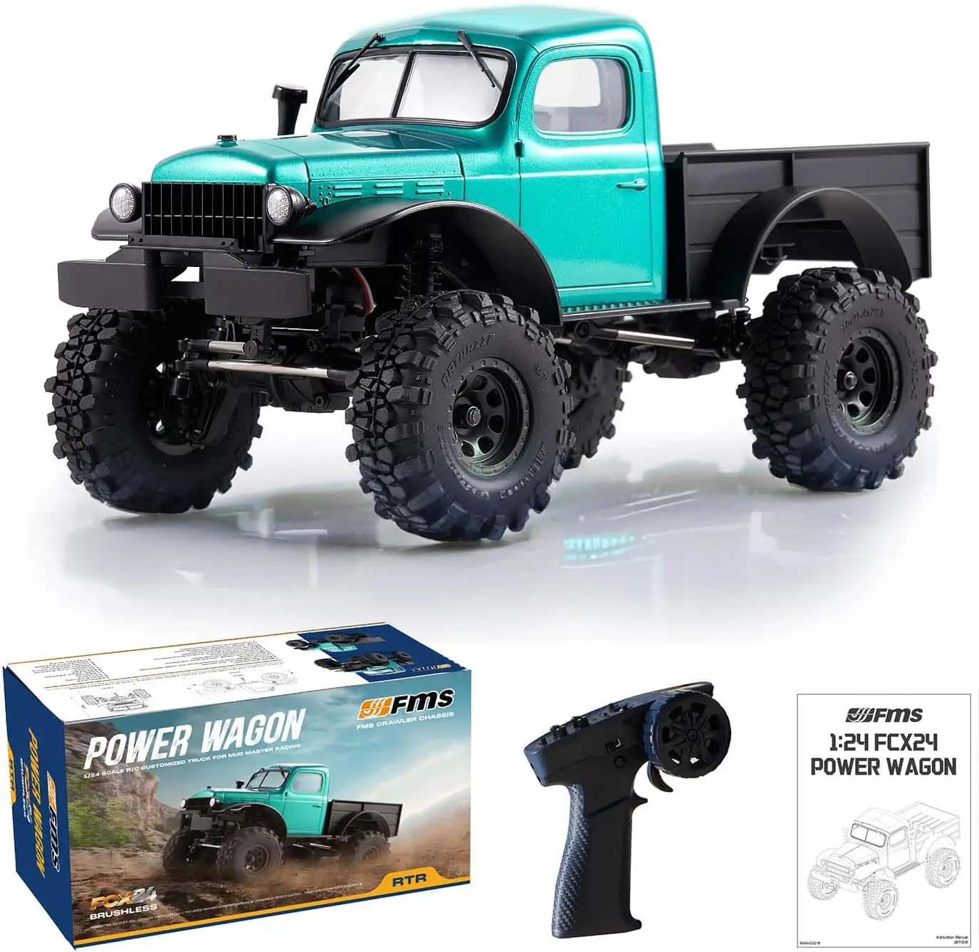 Brushless 1/24 Power Wagon S RC Rock Crawler, 4X4 Offroad Truck with 2 Speed Switch and LED Lights for Adults, Green