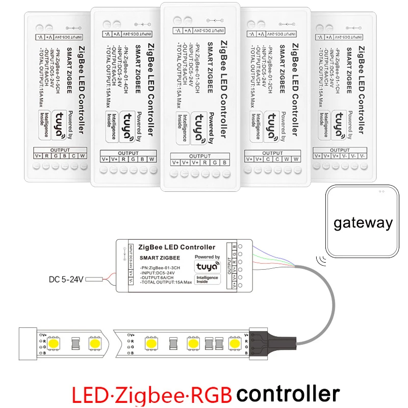 Zigbee Tuya WiFi LED Controller Single Color Dual White RGB RGBW RGBCCT LED Strip Smart Controller  DC12V 24V With Alexa Google