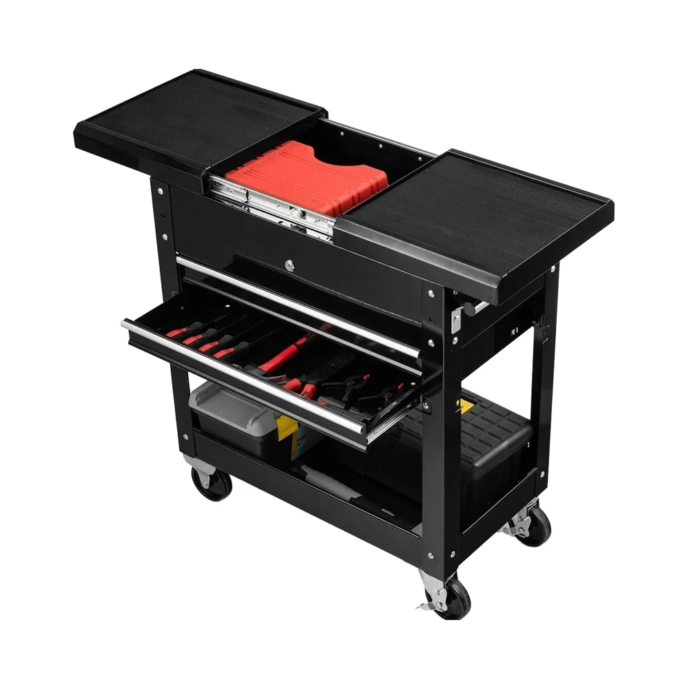 #￥forMetal Rolling Tool Cart with Sliding Top Keyed Lock Drawers Adjustable Height Mobile Wheels 90KGLoad Capacity JINFENG Brand