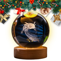 3D Crystal Ball Ornaments with Wooden Base Axolotl Crystal Ball Lamp Creative Birthday Gift for Friends