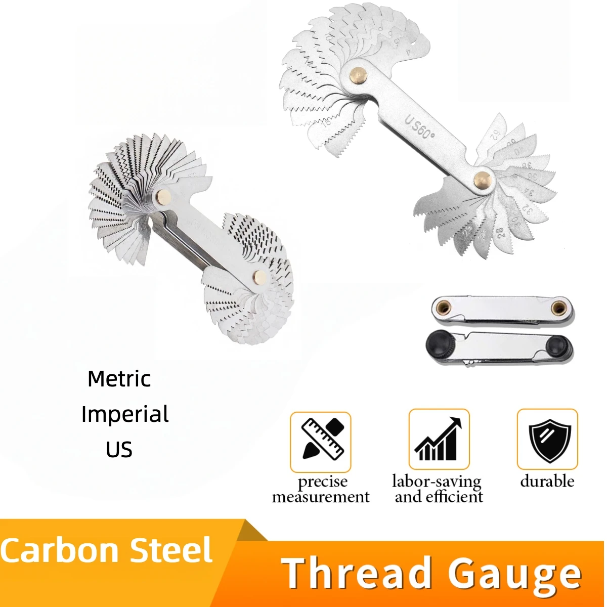 

55-60 Degree Metric Inch US Thread Plug Gauge Carbon Steel Gear Tooth Screw Pitch Gauges Thread Pitch Measuring Tools