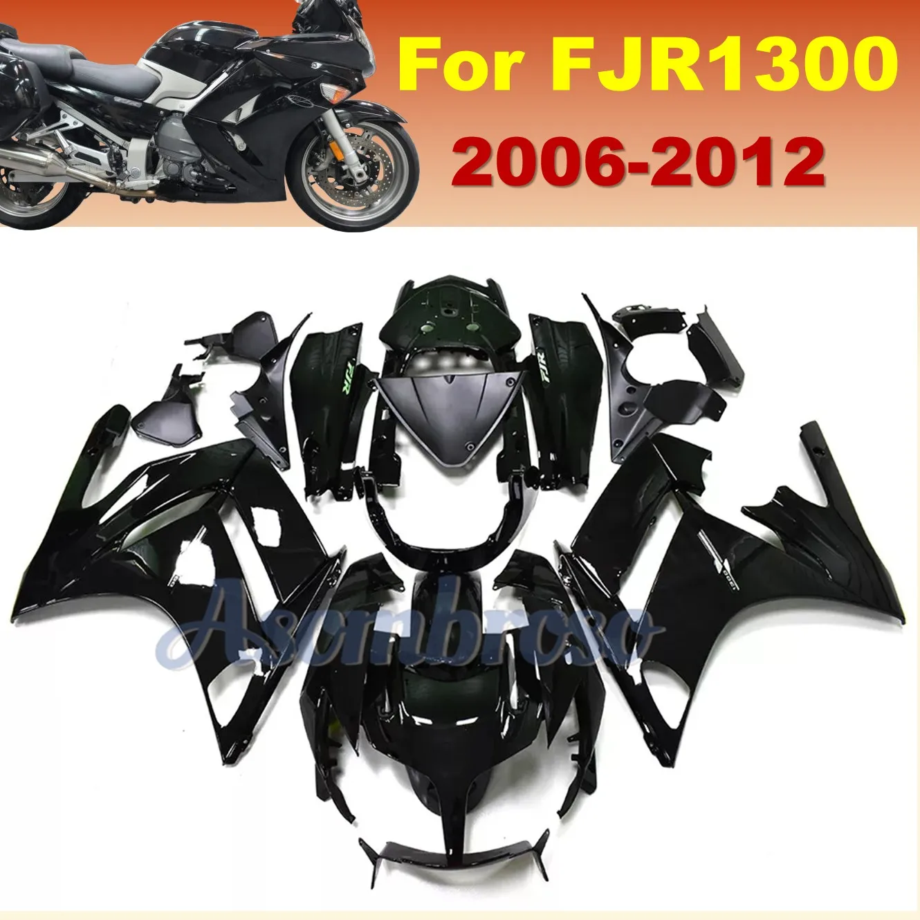

ABS Plastic Fairings for Yamaha FJR1300 2006-2012 FJR 1300 2007 Glossy Black Painted Motorcycle Bodywork set