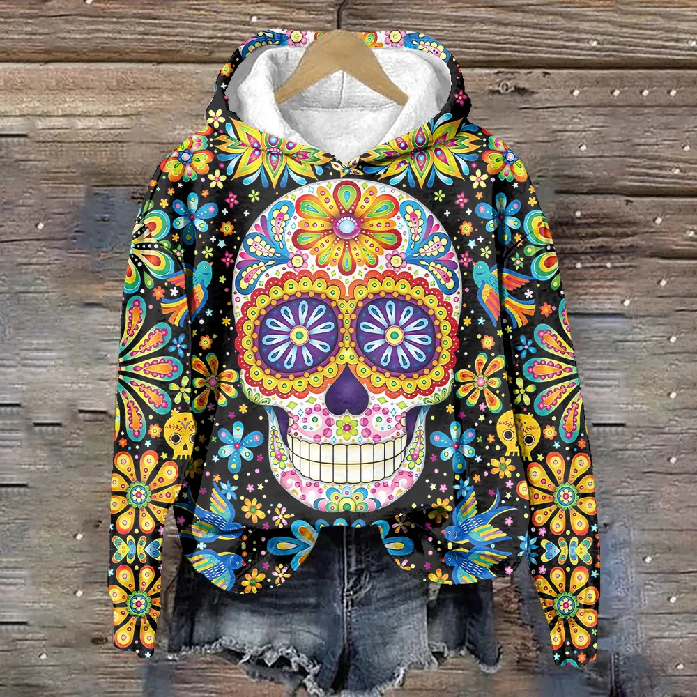 Day of the Dead Pullover Hoodies Fashion Skulls Print Designer Women Clothing Tops Autumn Loose Trend Women\'s Sweatshirts