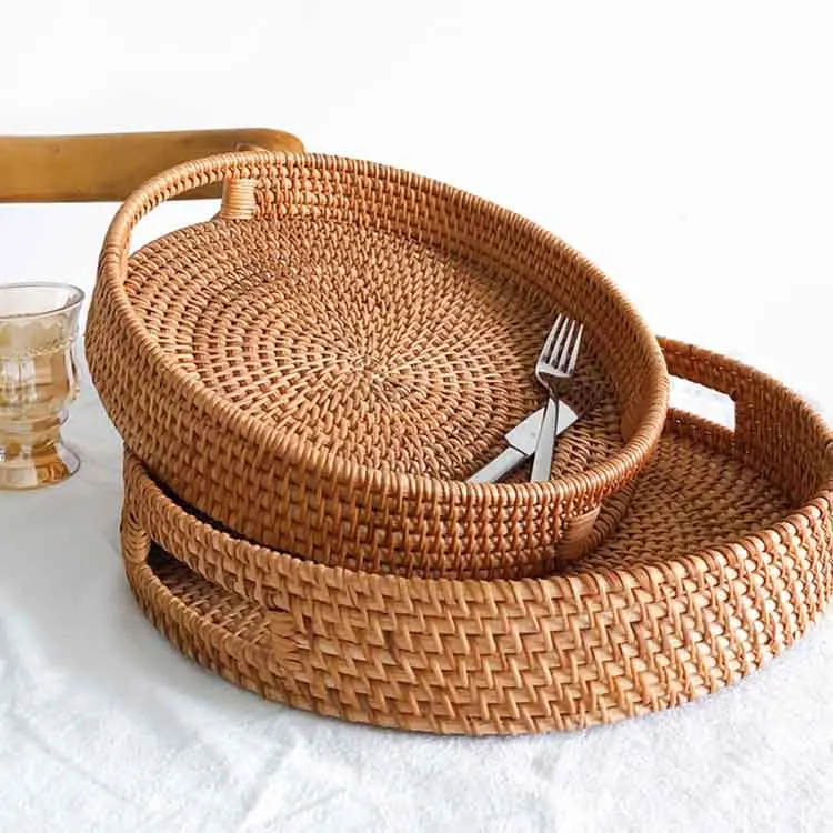 

Handmade Woven Rattan Woven Grass Woven Fruit Tray Fruit Basket Tea Tray Storage Basket