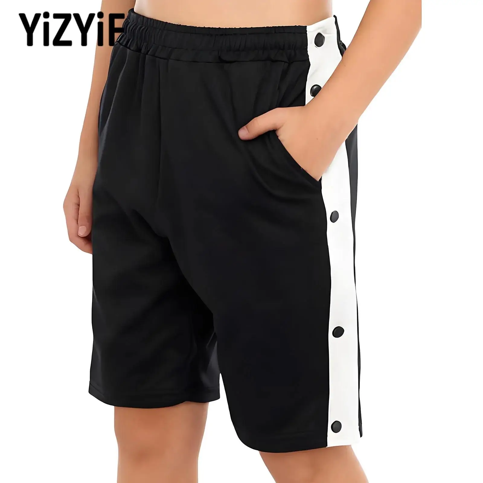 New Mens Stretchy Basketball Shorts Running Cycling Jogging Workout Clothes Side Press Buttons Tear-Away Shorts Sports Bottoms