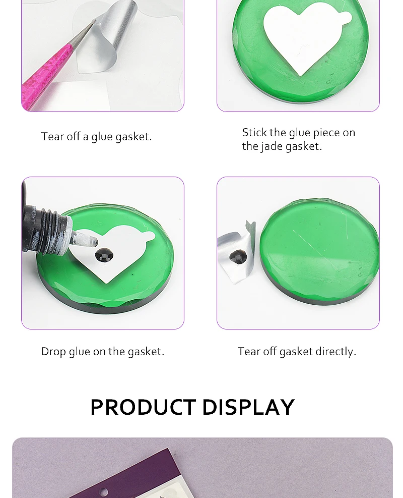 300 Stück Einweg-Wimpernkleberhalter Folienpalette Wimpernverlängerungs-Klebepads Herz-Wimpern-Sticker Ständer für Wimpern-Jade-Stein – Detail 7