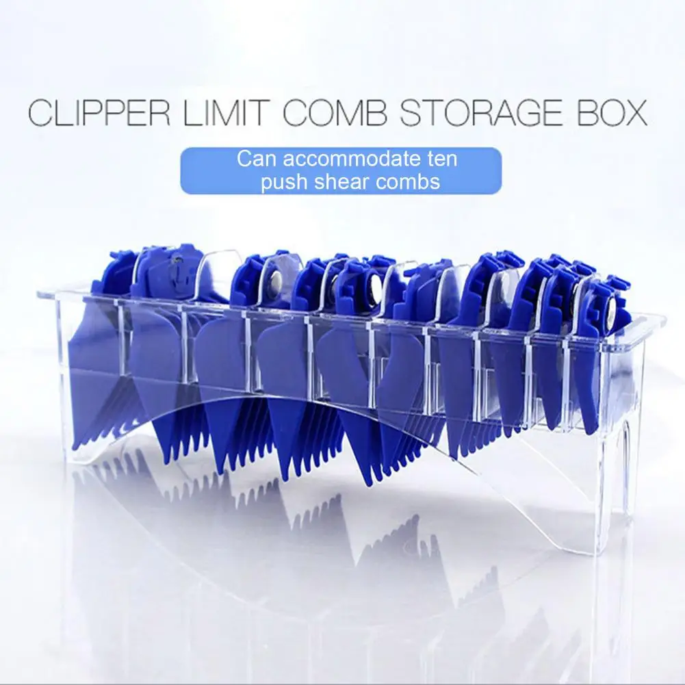 Hair Clipper Guard Storage Box With 10 Compartments Hair Clipper Guard Case Transparent Rectangular Guide Comb Storage Box 사물함