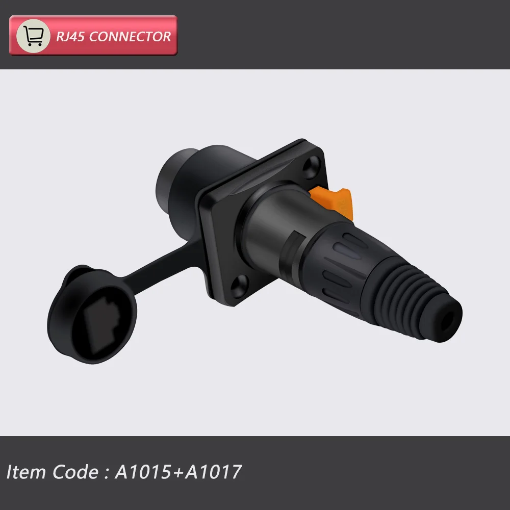 10 stks/5 sets 8p8c RJ45 Waterdichte Connector, Oranje & Zwart, Paneelmontage + Draad Connector, RJ45 Ethernet/Netwerk Connector, IP65 Niveau