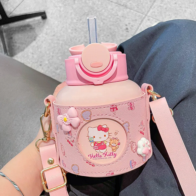 Miniso Hello Kitty My Melody Kuromi Cinnamoroll Insulated Water Cup Girls Kawaii Portable Cups High Value Pot Belly Cup Straws