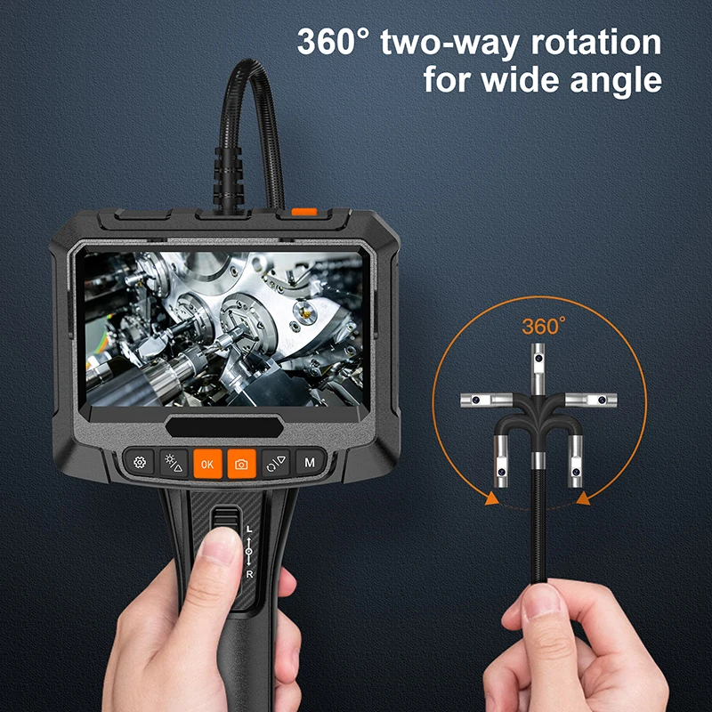 Dual Lens Articulating Borescope 5” IPS Endoscope Camera with with 8.5mm Two- Way Articulated Snake Camera for Automotive Home