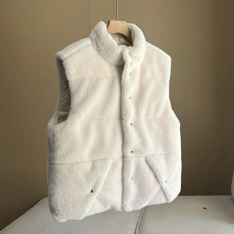 2025年冬新作 レディース スタンドカラー フォックスファー ダウンベスト Y2K 高品質 ファッション カジュアル ルーズ リバーシブル ベストジャケット