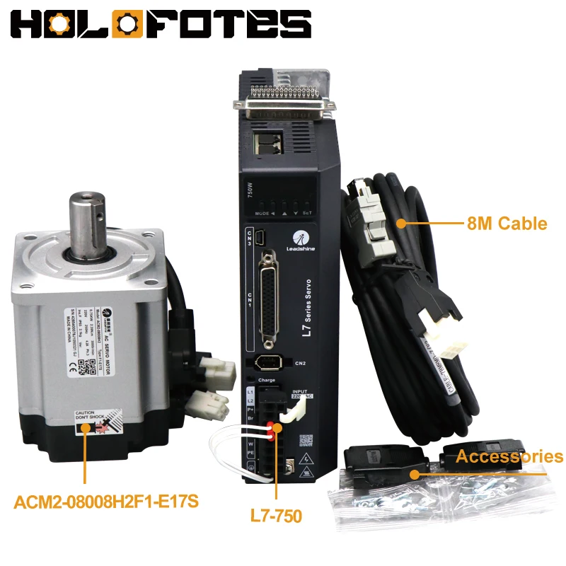 Leadshine Servo Motor and Driver L7-750 ACM2-08008H2F1-E17S 8m Cables for CNC Machine Automatic Assembly Engraving Cutting