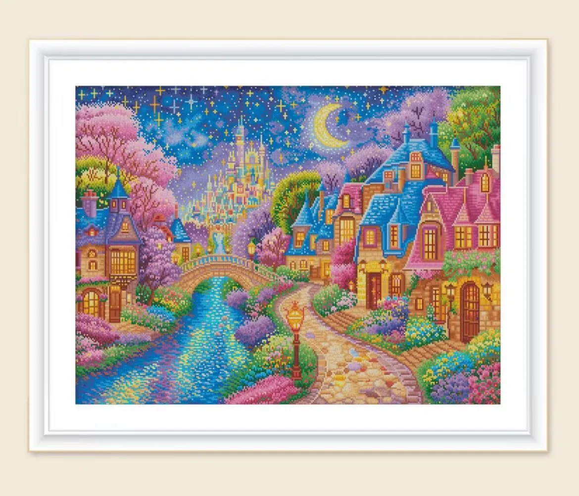 

9CT 100X75CM Ночной сказочный город рукоделие, сделай сам гостиная печатная вышивка крестиком, набор для вышивания полная хлопковая нить