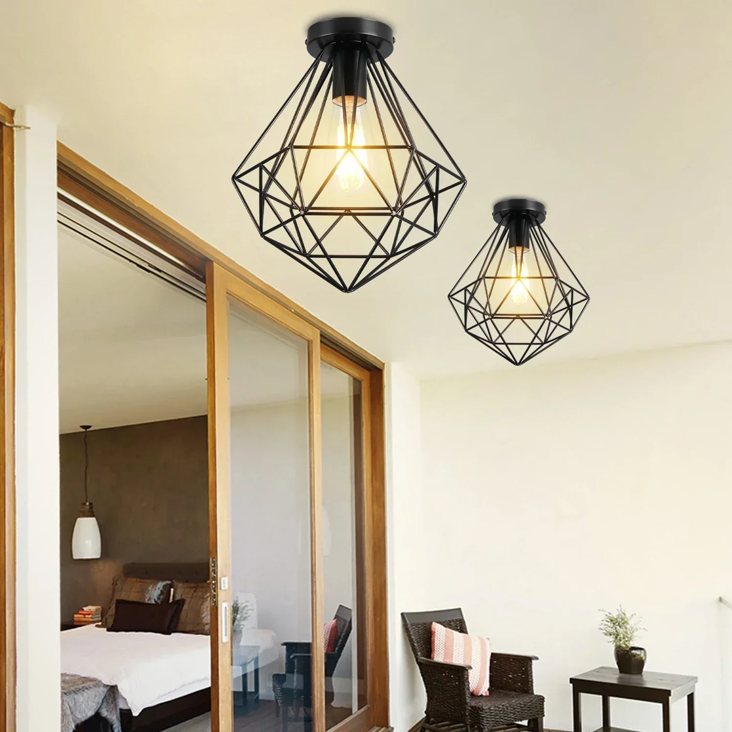 Vintage Ceiling Light Retro E27 Lamp Holder Bulb Metal Lampshade Cage Ceiling Lighting Mount Pendant Light Home Decor Plafonnier