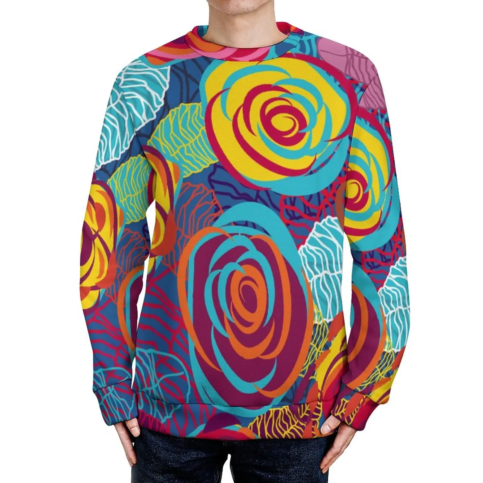 

3D Printed Creative Flower Graphic Men's O-Neck Sweatshirt Autumn Long Sleeve Comfortable Pullover Fashion Daily Casual Clothing