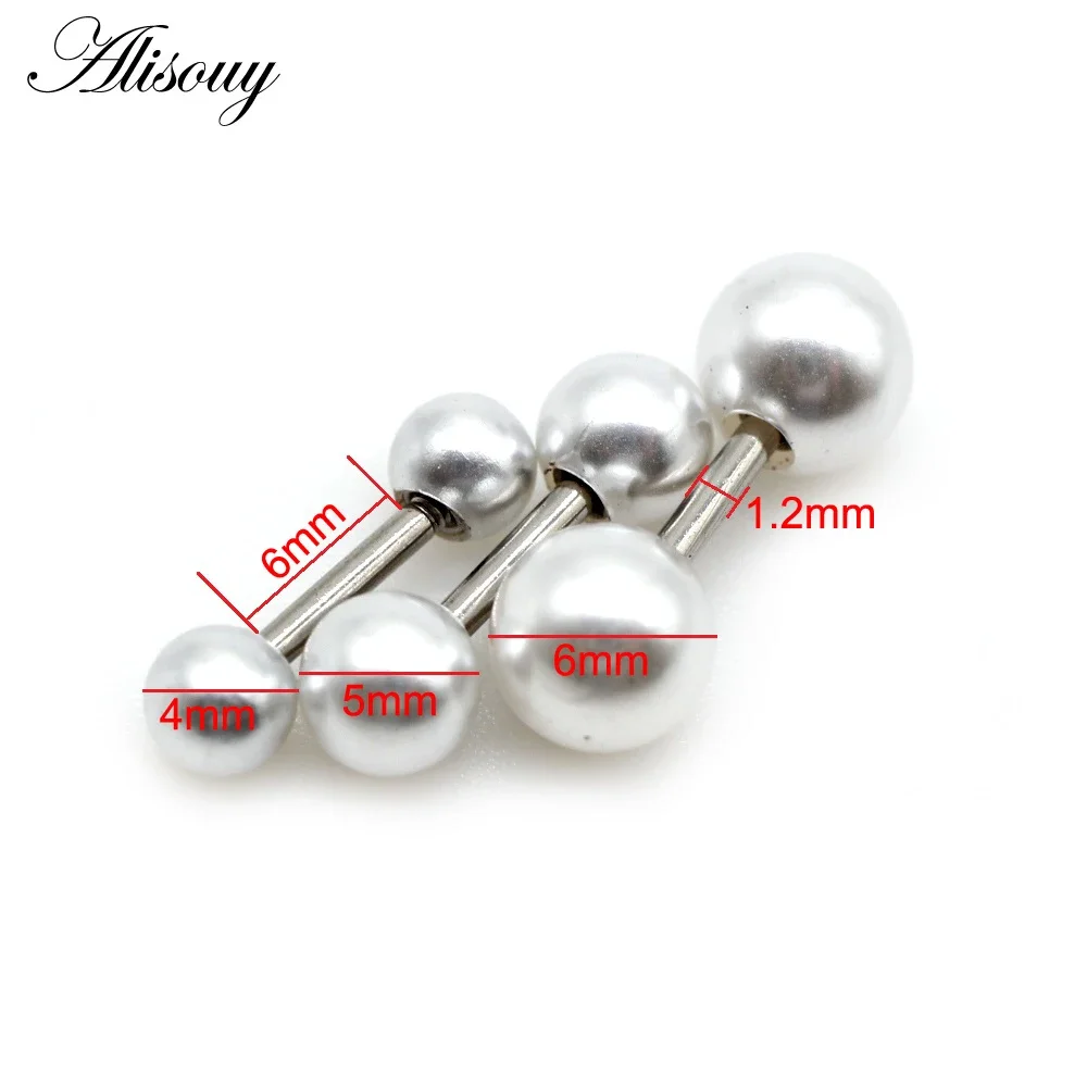 Alisouy 2 pieces Stainless Steel 4mm/5mm/6mm Double-sided Imitation Pearl Screw Ear Stud Earrings Piercing body Jewelry