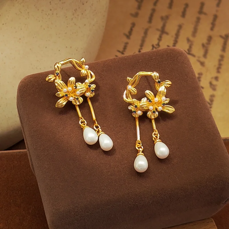 

Garland Pearl Fringe Earrings for Women Copper Plated Real 18K Gold Korean Fashion Elegant Earrings Women's Fine Jewelry Gifts