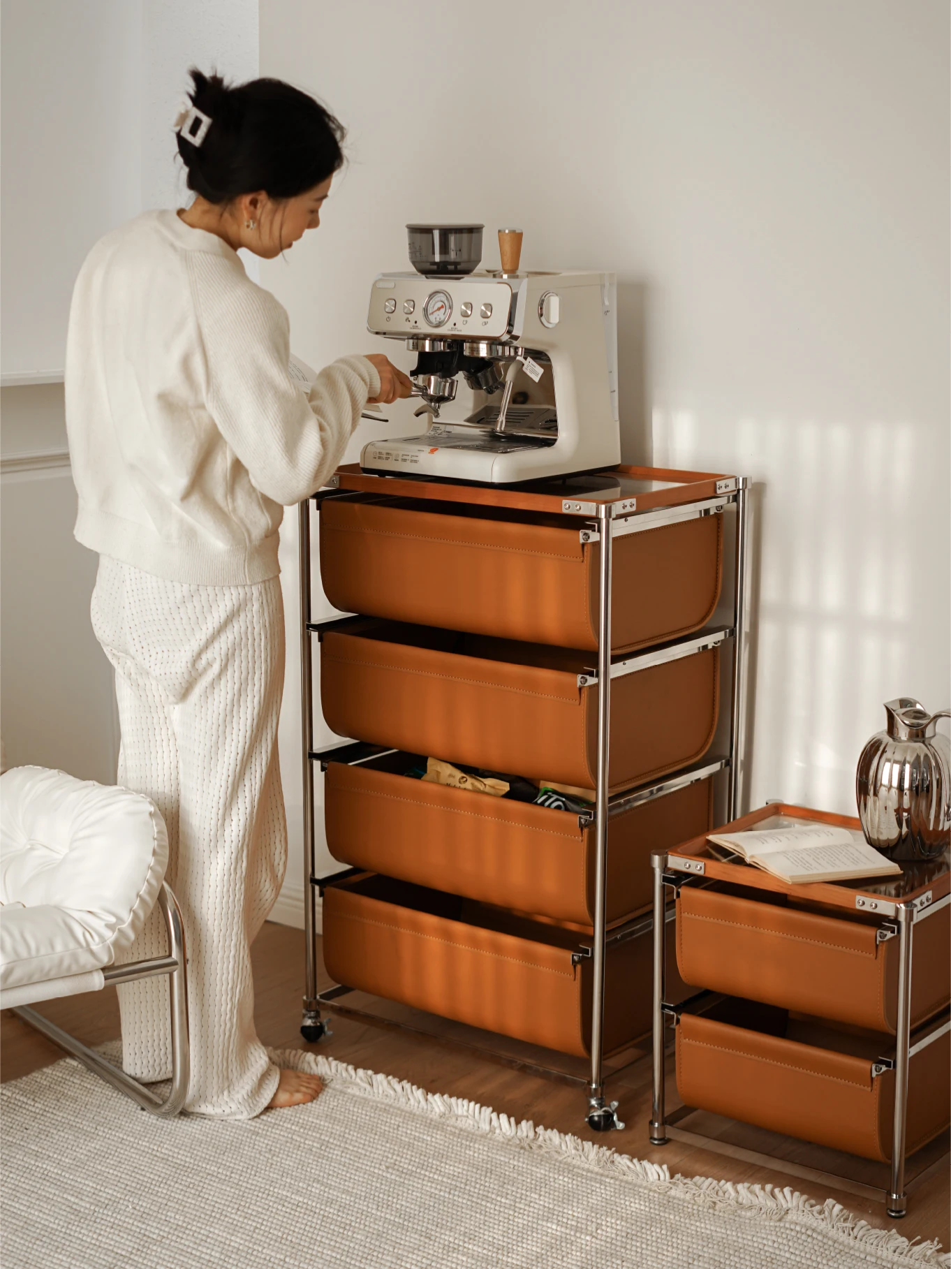 Shelf Multi-layer storage rack Kitchen Multifunctional floor bedside snacks Stainless steel