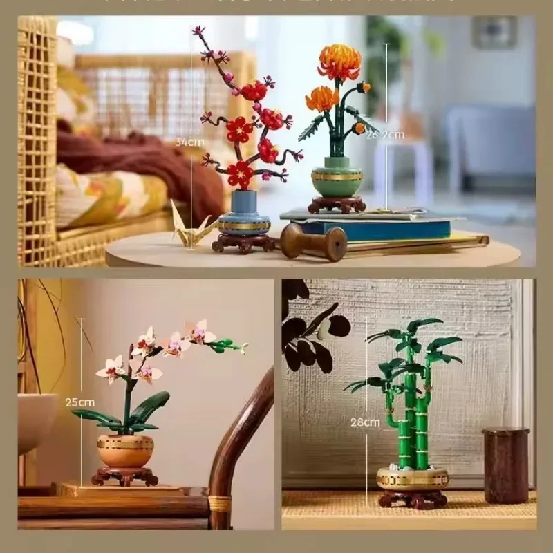 

New Flower Pot Fossil Collection - Orchid, Bamboo, Chrysanthemum, Plum Blossom, Building Blocks DIY Flower Toy, Suitable for Chi