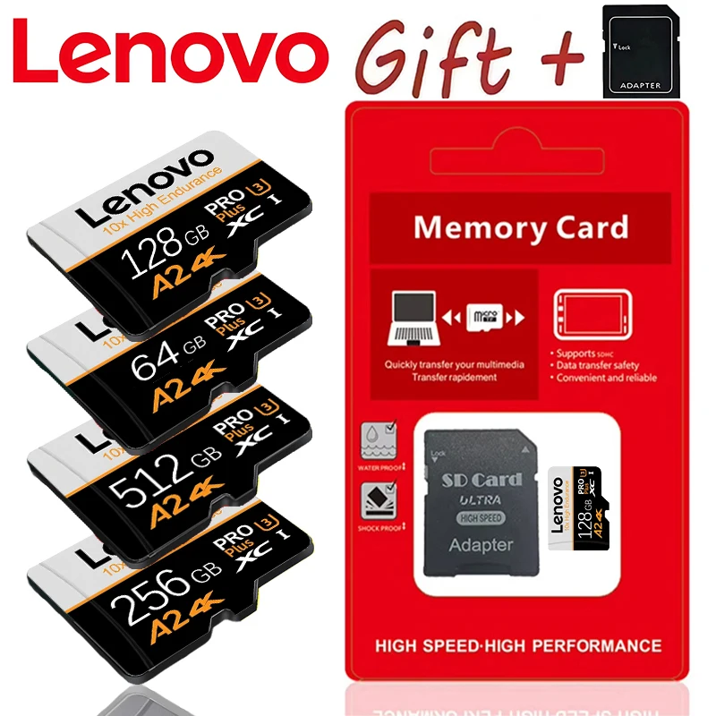 Cartão de Memória de Alta Velocidade Lenovo 512GB 256GB Classe 10 512GB 16GB 32GB 64GB 100MB/s UHS-I Flash Micro TF/SD Card C10 Ultra A1 Micro T