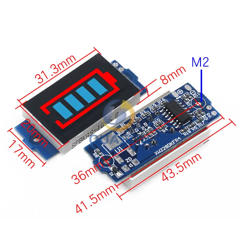 Indicador de capacidade de bateria de lítio 1s 2s 3s refletor único 3.7v, display azul, testador de energia de bateria de veículo elétrico, li-íon