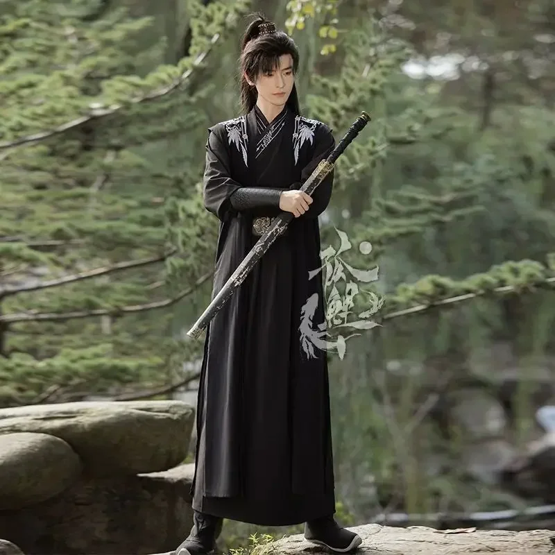 플러스 사이즈 3XL 한푸 남성 고대 중국 자수 한푸 블랙 세트, 남성 카니발 및 할로윈 코스프레 코스튬 한푸 원피스 여성