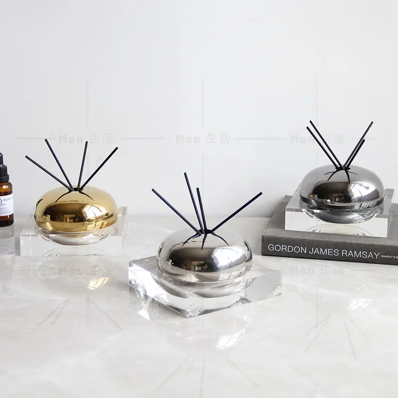 Glass Storage Tank Aromatherapy Box Diffuser Transparent Golden Ornament Geometry Figurine Room Decoration Accessories