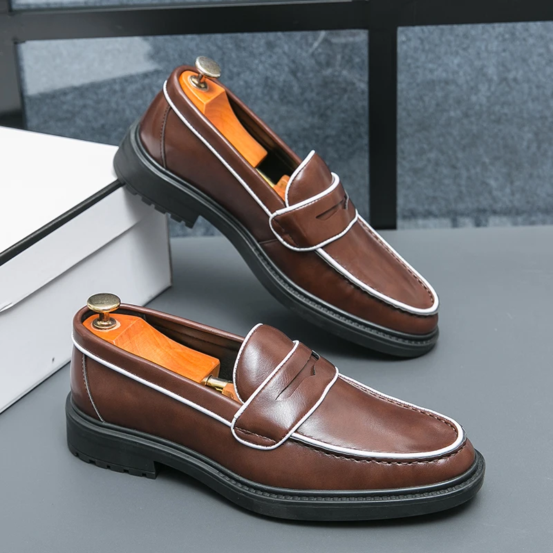 

Men Fashion Dress Shoes Black Brown One Step Lightweight and Comfortable Lefu Shoes British Social Shoes Size 38-46 Men Shoes
