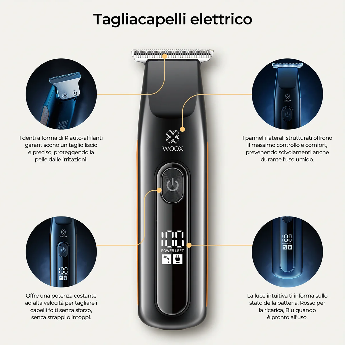 Cortapelos y recortadora de barba Woox, inalámbricos, 600 mAh, silenciosos, con indicador de batería y de acero inoxidable