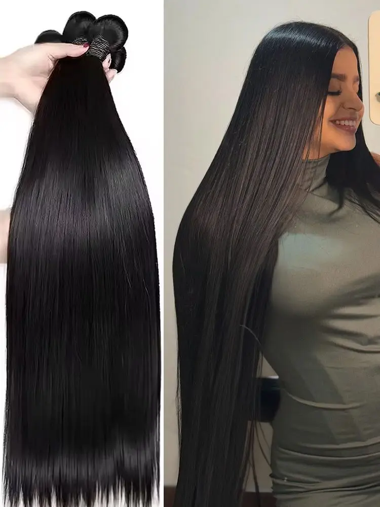 42-дюймовые пучки человеческих волос, натуральные прямые бразильские девственные волосы, машина для наращивания человеческих волос с двойным утком для естественного вида
