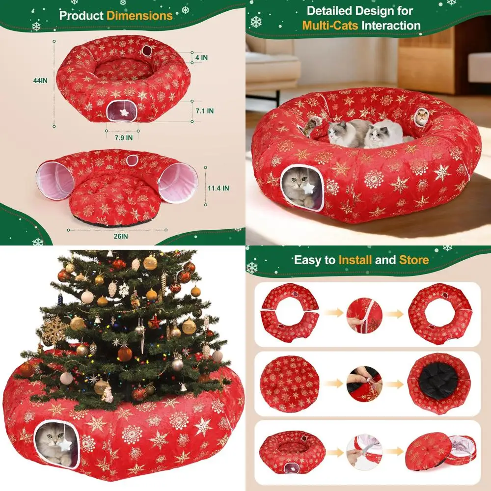 

Очень большая моющаяся мягкая юбка для рождественской елки, туннель для кошек, многофункциональная интерактивная игровая зона для домашних кошек, праздничный декор для домашних животных