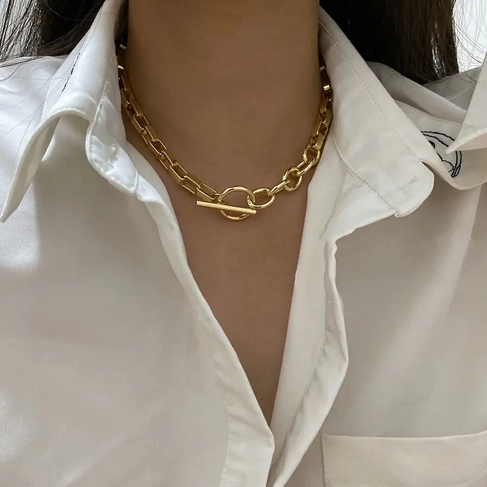 Baroque Gold Color Choker Circle Mixed Linked Gifts For Women Girls Box Chain Clavicle Chain Jewelry Long Pendant Necklaces