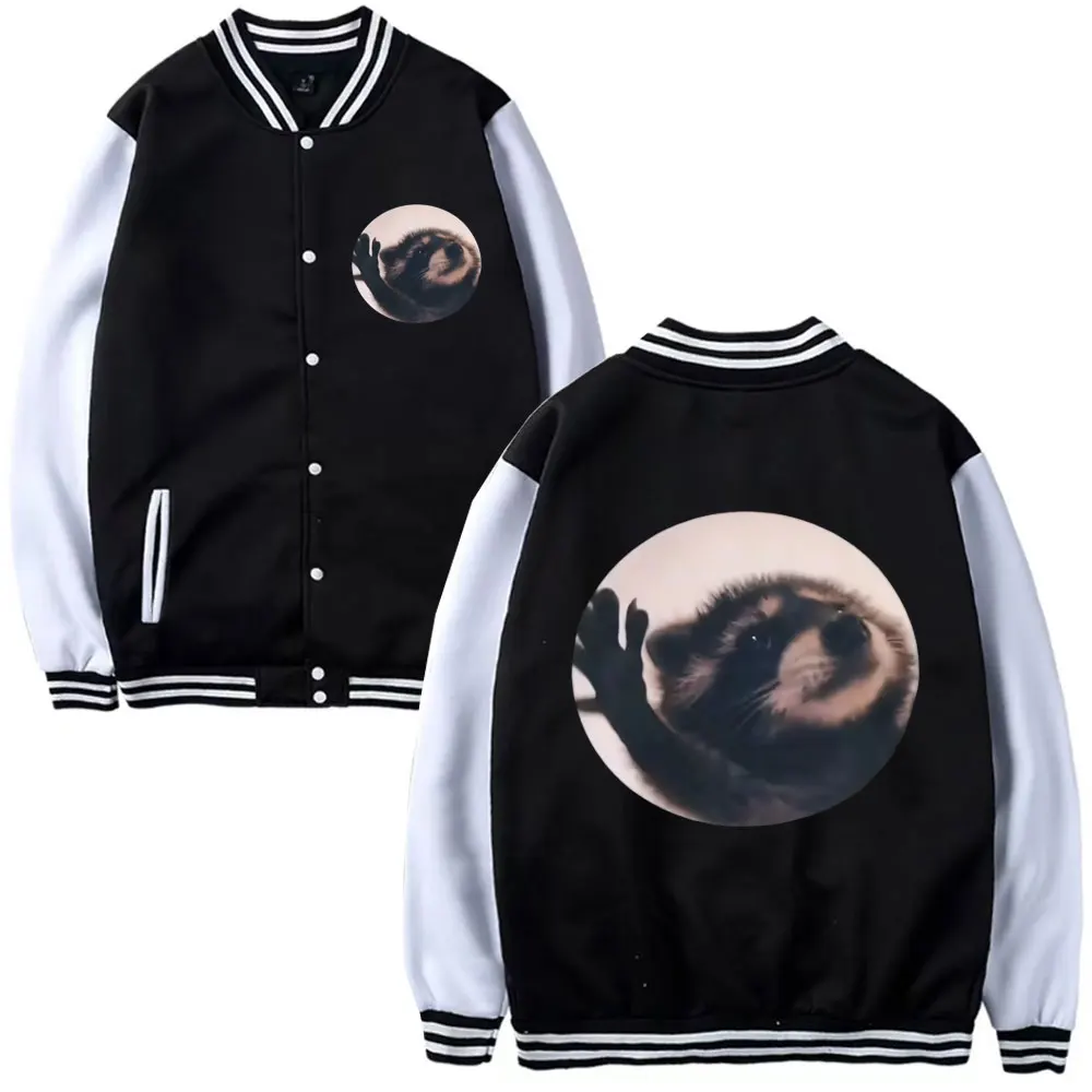 Funny Pedro Pedro Dancing Raccoon Print Baseball Uniform Men Women Hip Hop Fashion Oversized Sweatshirt Jacket Man Baseball Coat