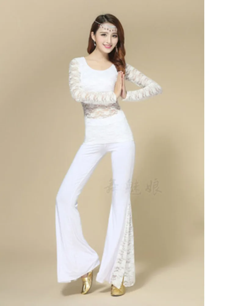Lace Patchwork Oriental Costume Pants Dance Jazz Solid Color Halloween Women Adult Latin Clothes High Waist Festival Trousers