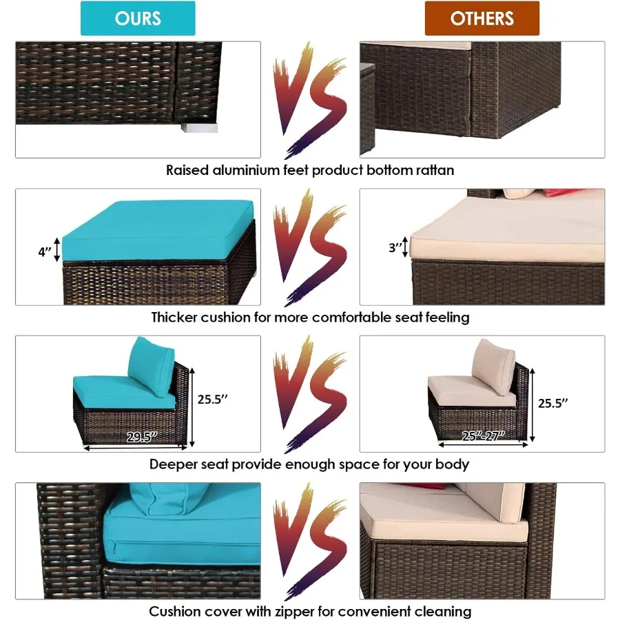 Tangkula 5 قطعة مجموعة اثاث الفناء الروطان في الهواء الطلق الاقسام طقم أريكة الروطان مع وسائد المقعد الخلفي مجموعة المحادثة ث